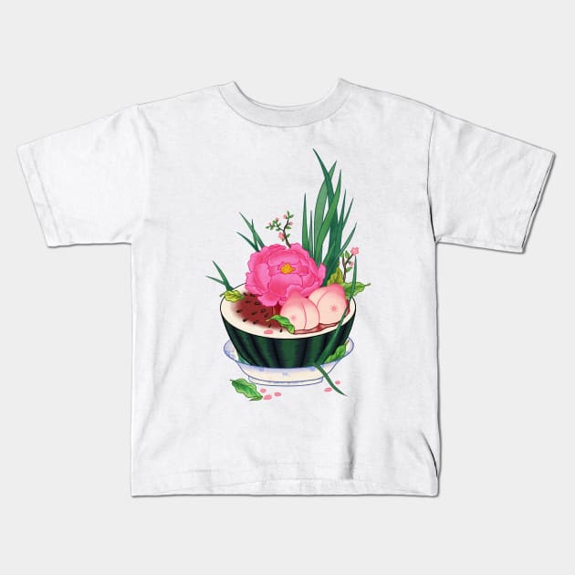 Minhwa: Fruits with Peony B Type Kids T-Shirt by koreanfolkpaint